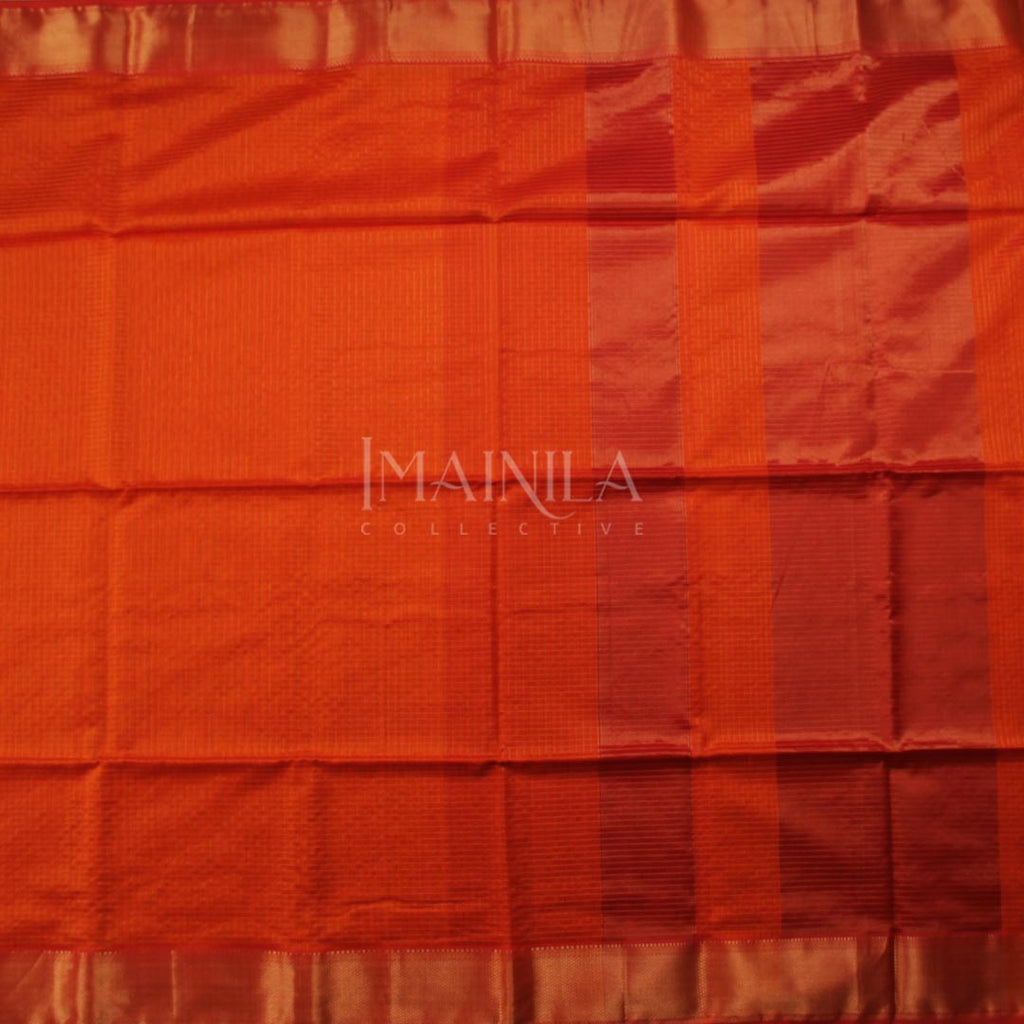 Dark Orange Maheshwari Silk Saree