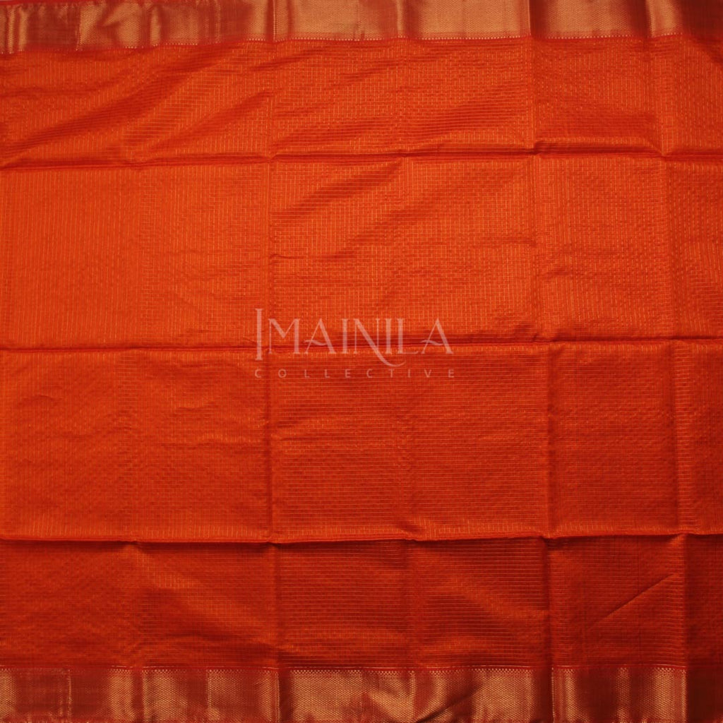 Dark Orange Maheshwari Silk Saree