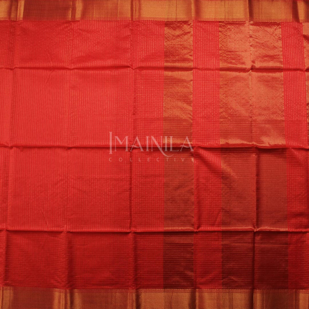 Peach Red Maheshwari Silk Saree