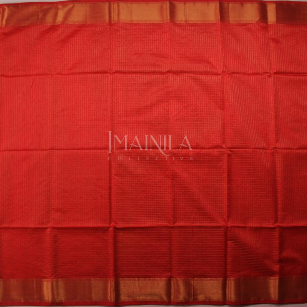 Peach Red Maheshwari Silk Saree