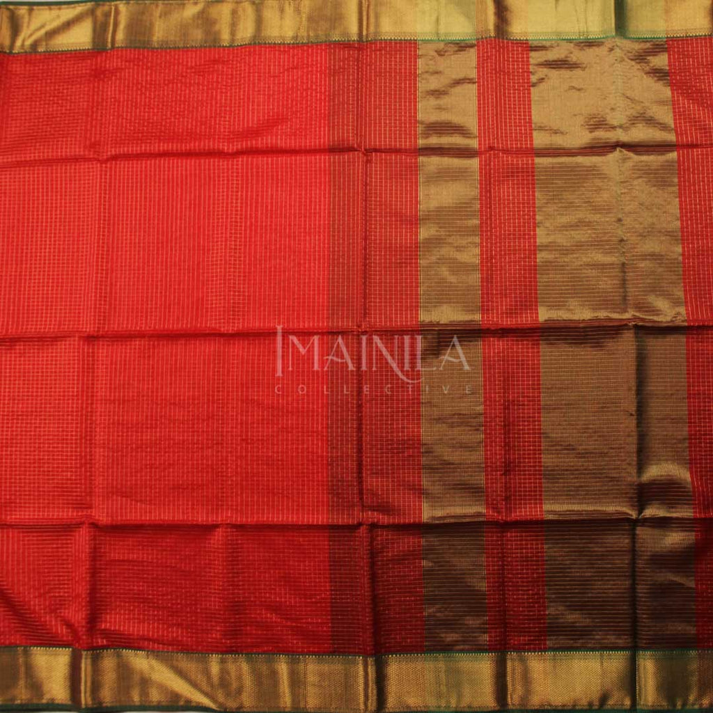 Red  Maheshwari Silk Saree