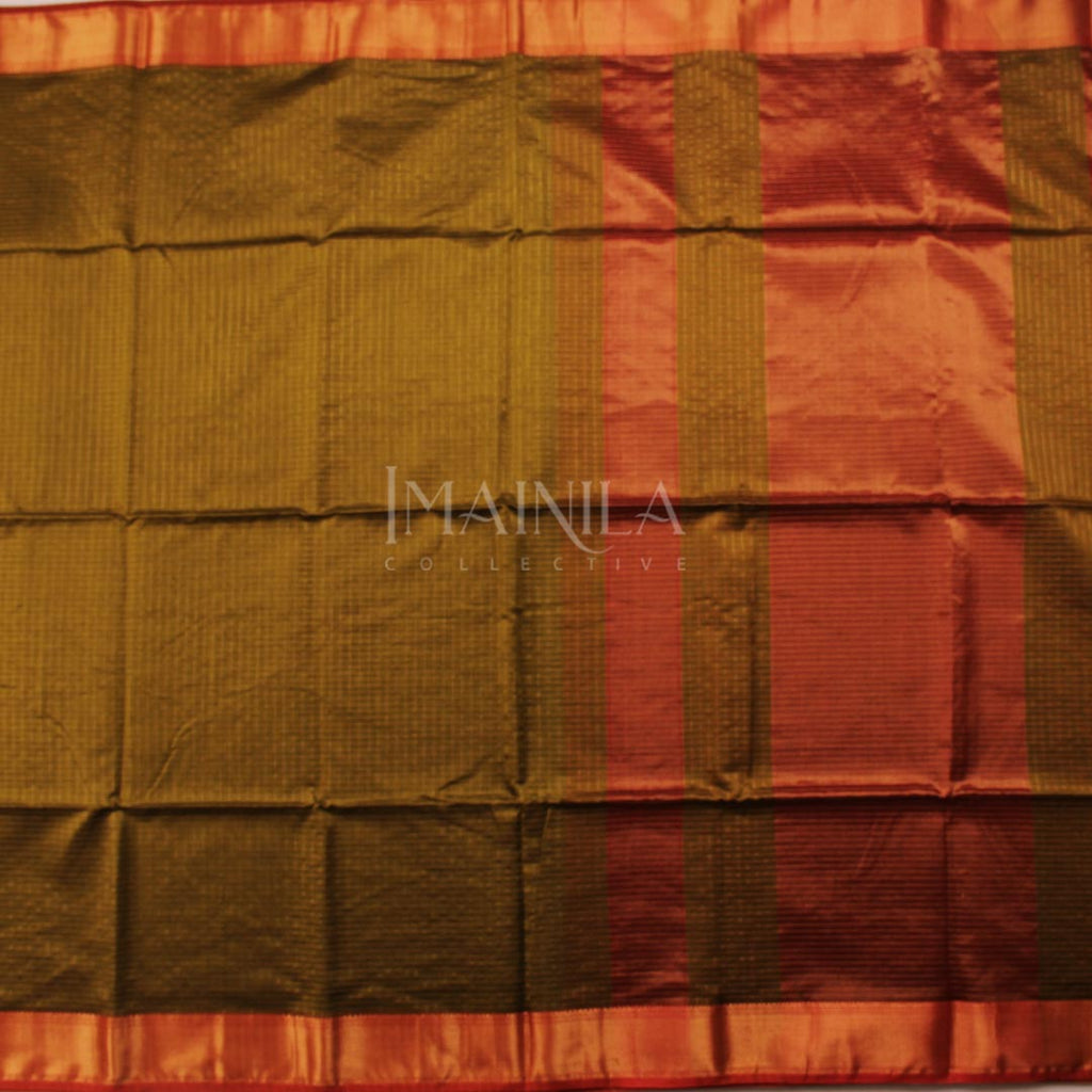 Olive Green Maheshwari Silk Saree