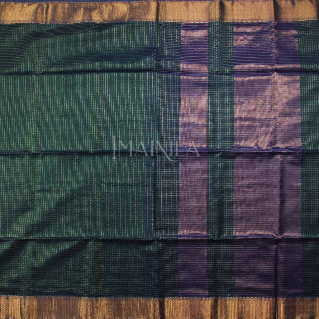 Dual Tone Teal Green Maheshwari Silk Saree