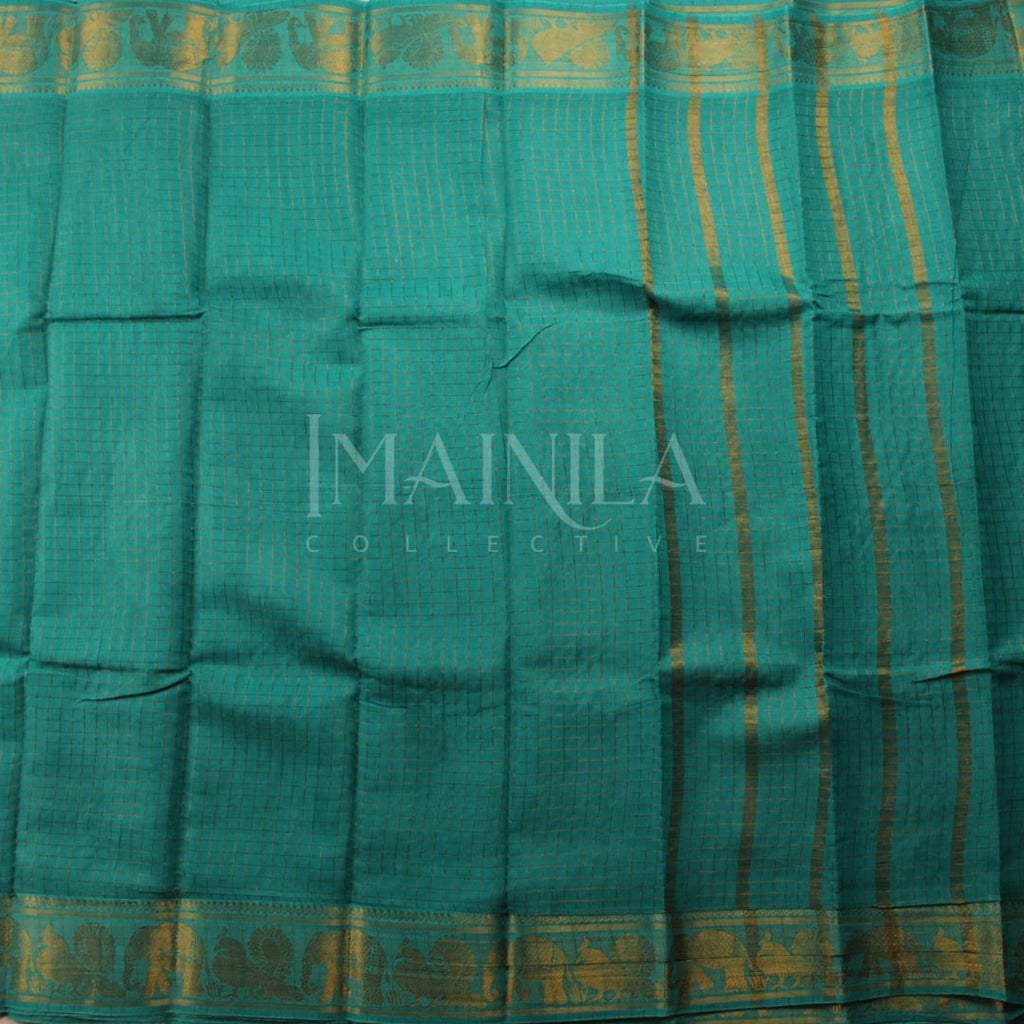 Sea Green Handwoven Sungudi Saree