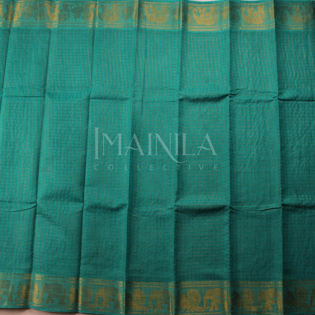 Sea Green Handwoven Sungudi Saree