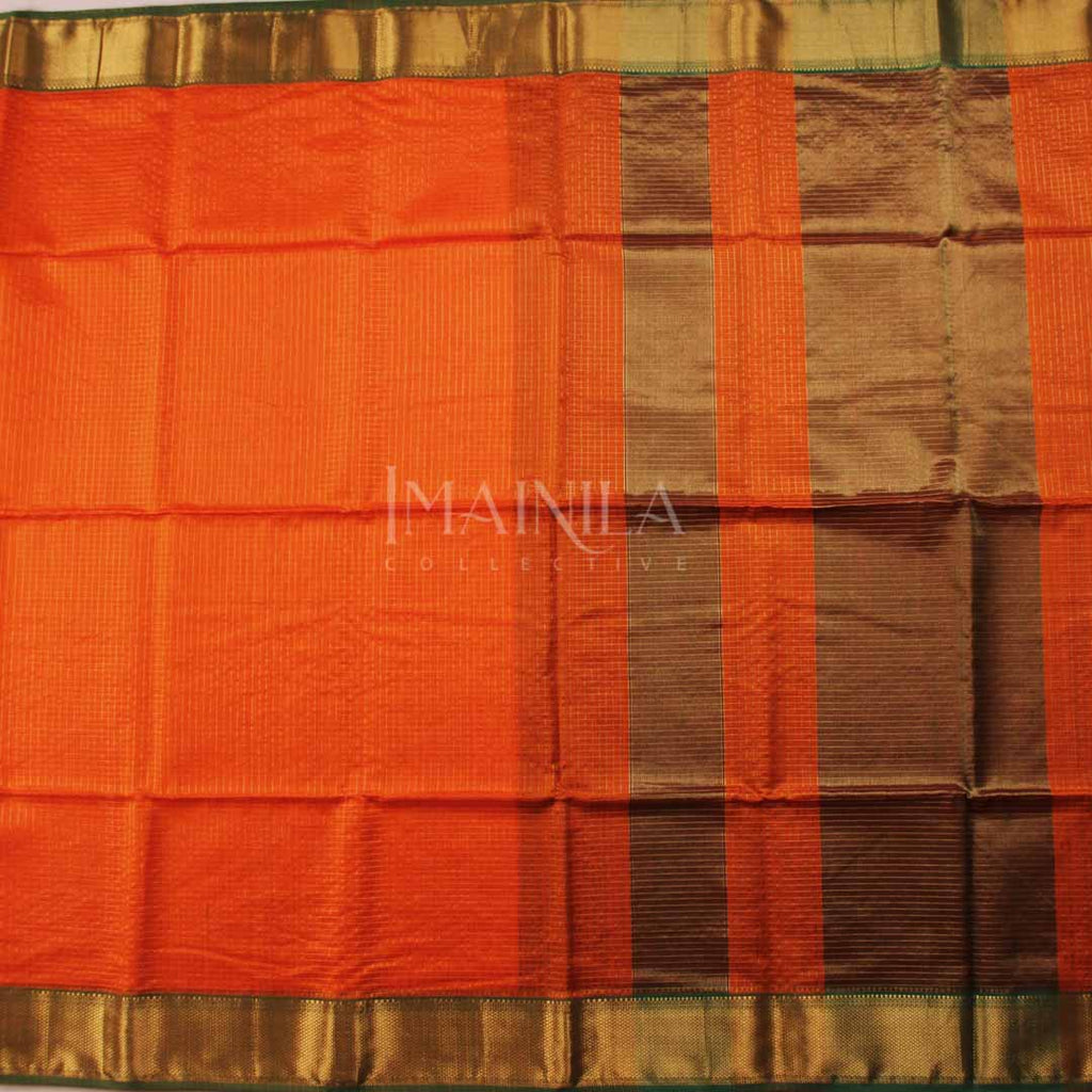 Dark Orange Maheshwari Silk Saree