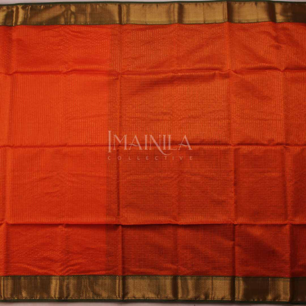 Dark Orange Maheshwari Silk Saree