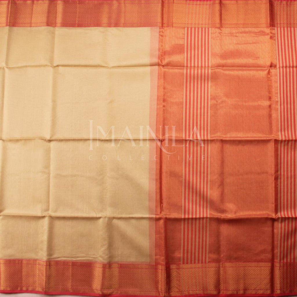 Beige Maheshwari Silk Saree