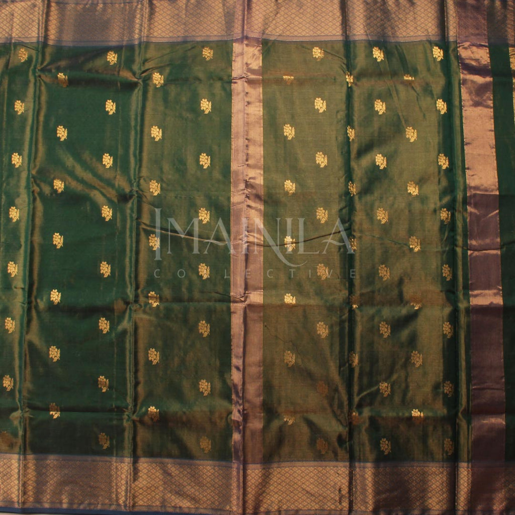 Dual-Tone Green Handloom Maheshwari Tissue Silk Saree