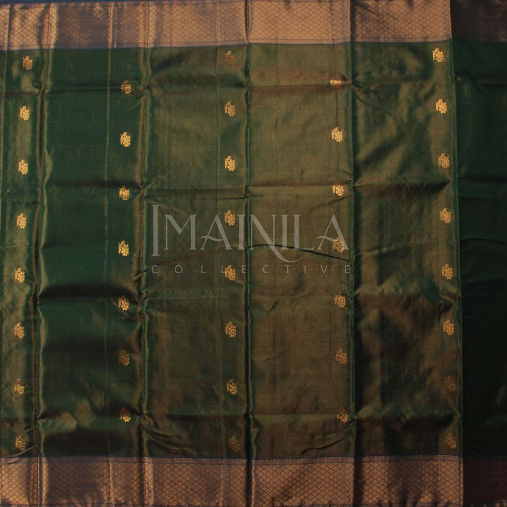 Dual-Tone Green Handloom Maheshwari Tissue Silk Saree