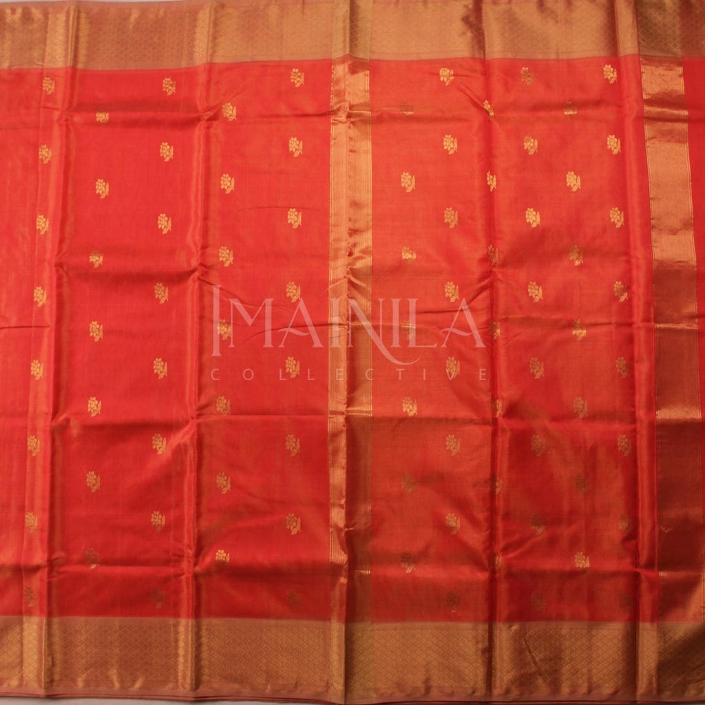 Dark Peach Handloom Maheshwari Tissue Silk Saree