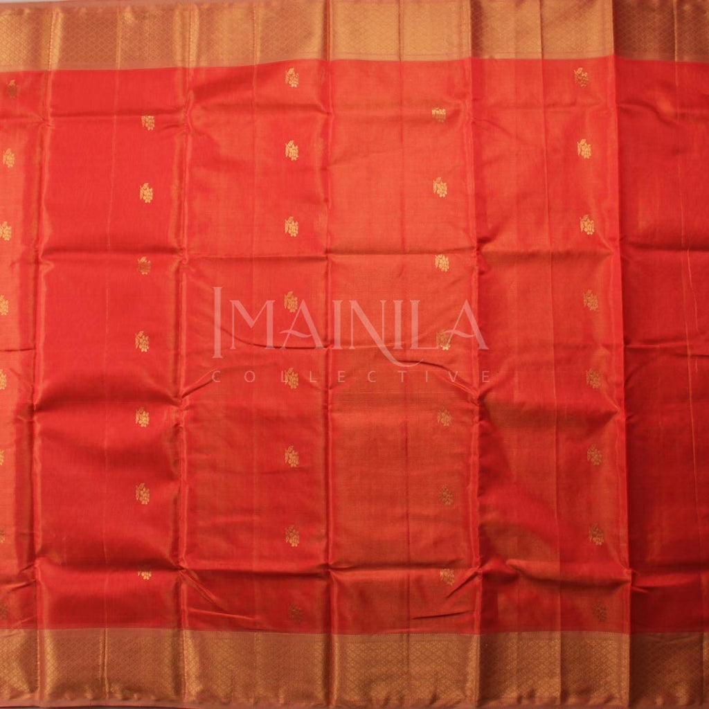 Dark Peach Handloom Maheshwari Tissue Silk Saree