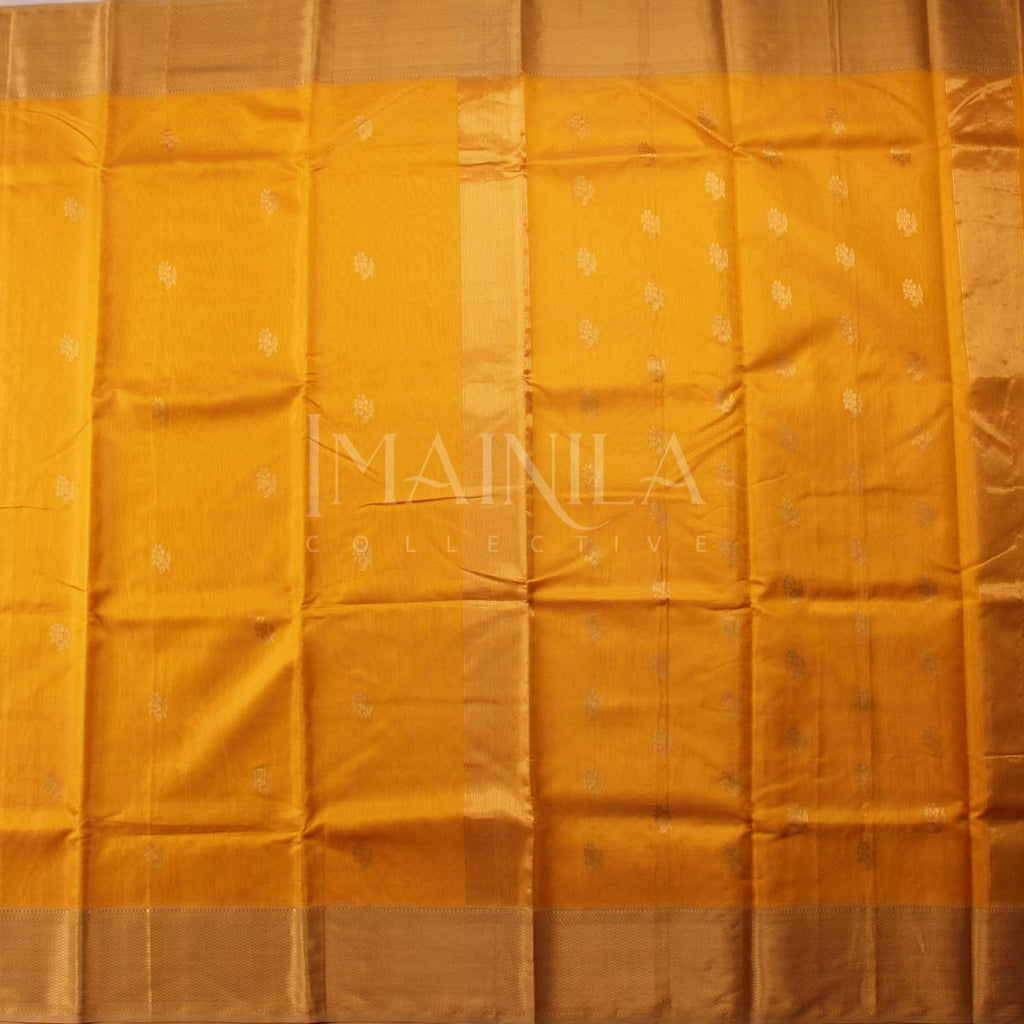 Lemon Yellow Handloom Maheshwari Tissue Silk Saree