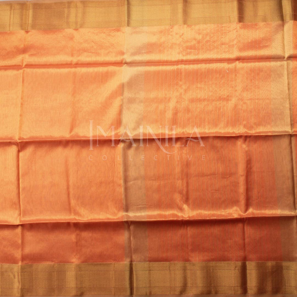 Orange with Gold handloom Tissue Maheshwari Silk Saree