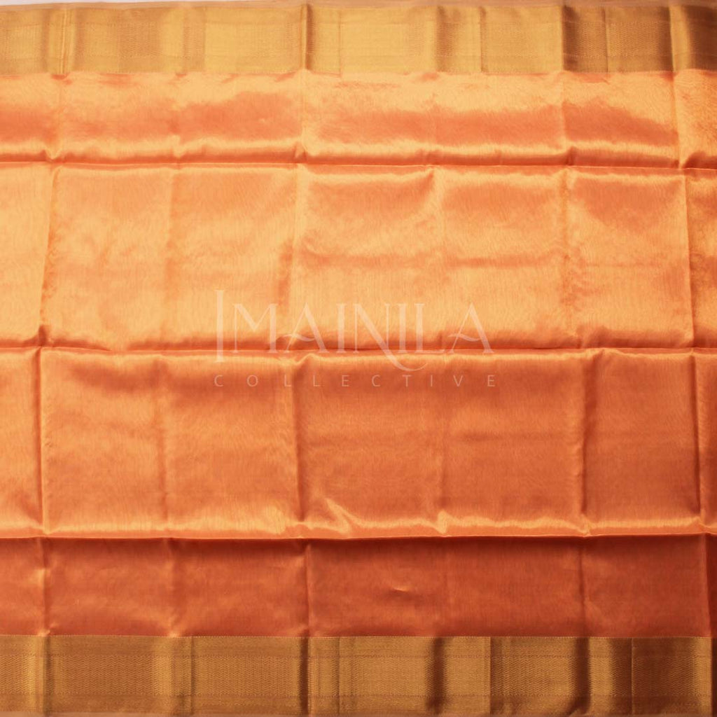 Orange with Gold handloom Tissue Maheshwari Silk Saree