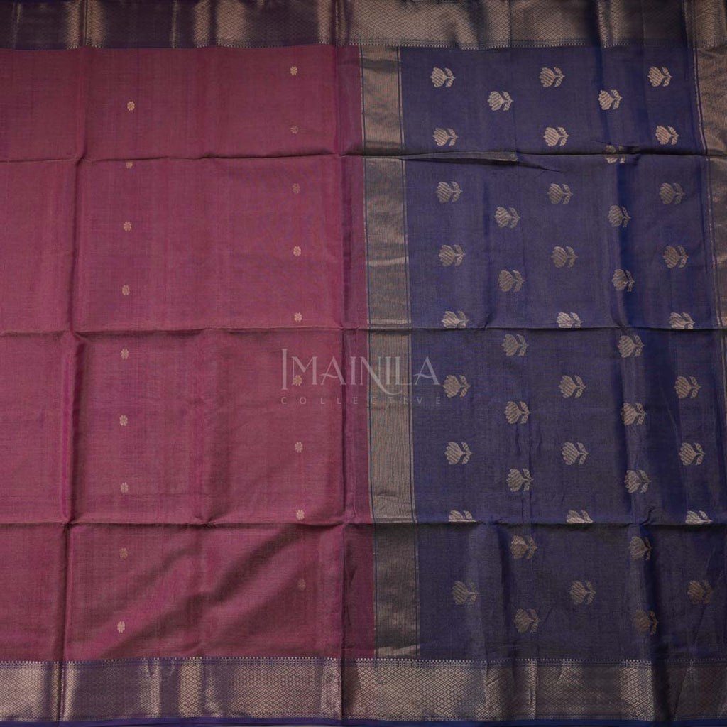 Purplle With Blue Handloom Maheshwari Tissue Silk Saree
