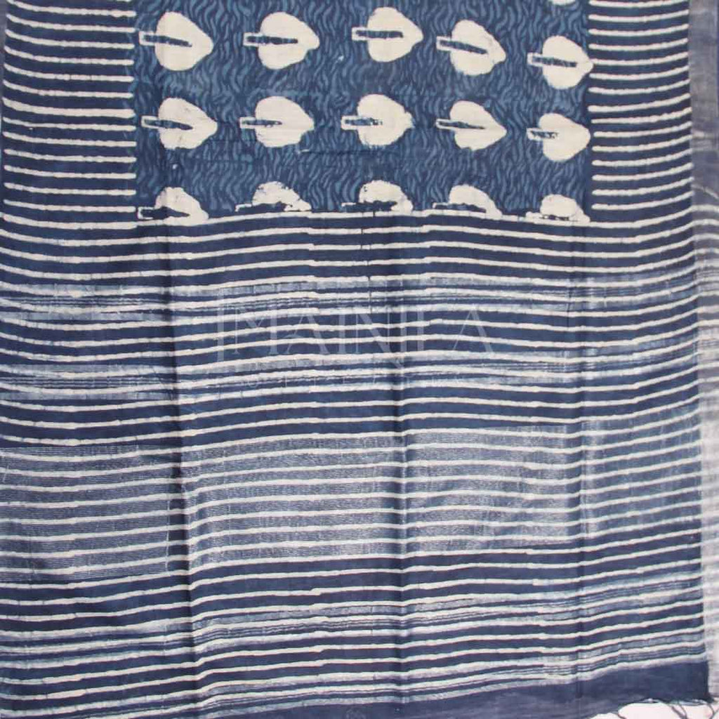 Dark Blue Linen Printed Silk Saree