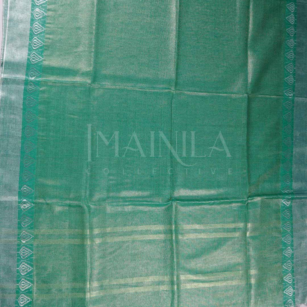 Sea Green handloom linen tissue saree