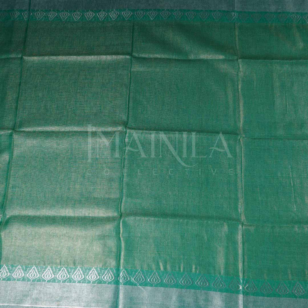 Sea Green handloom linen tissue saree