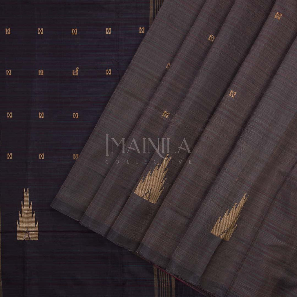 Black and Gold Banana Fibre silk saree - Imainila