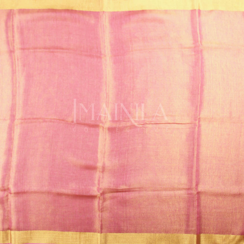 Dark pink linen tissue saree