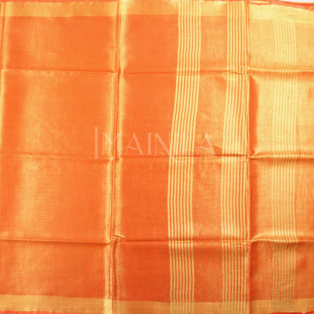 Orange linen tissue saree