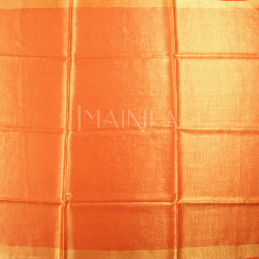 Orange linen tissue saree