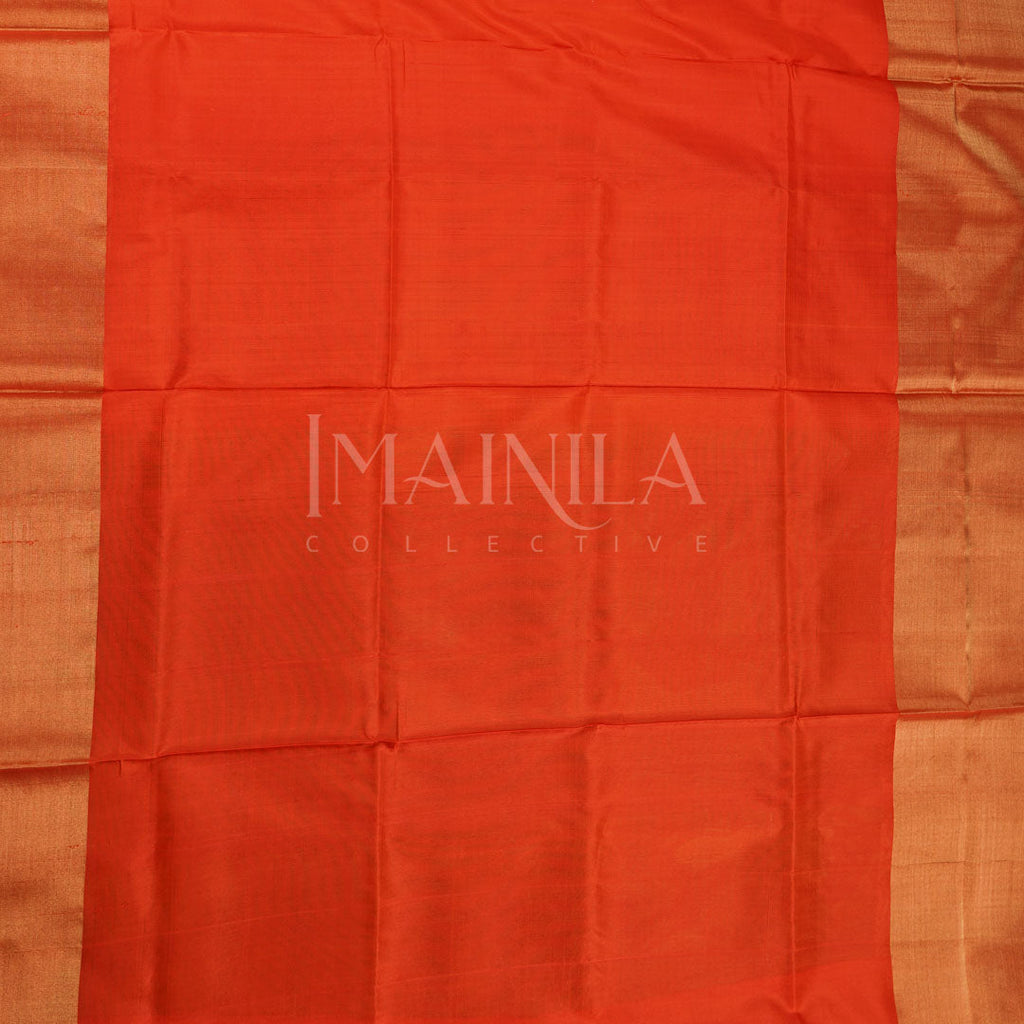 Orange And Green handwoven uppada soft silk saree.