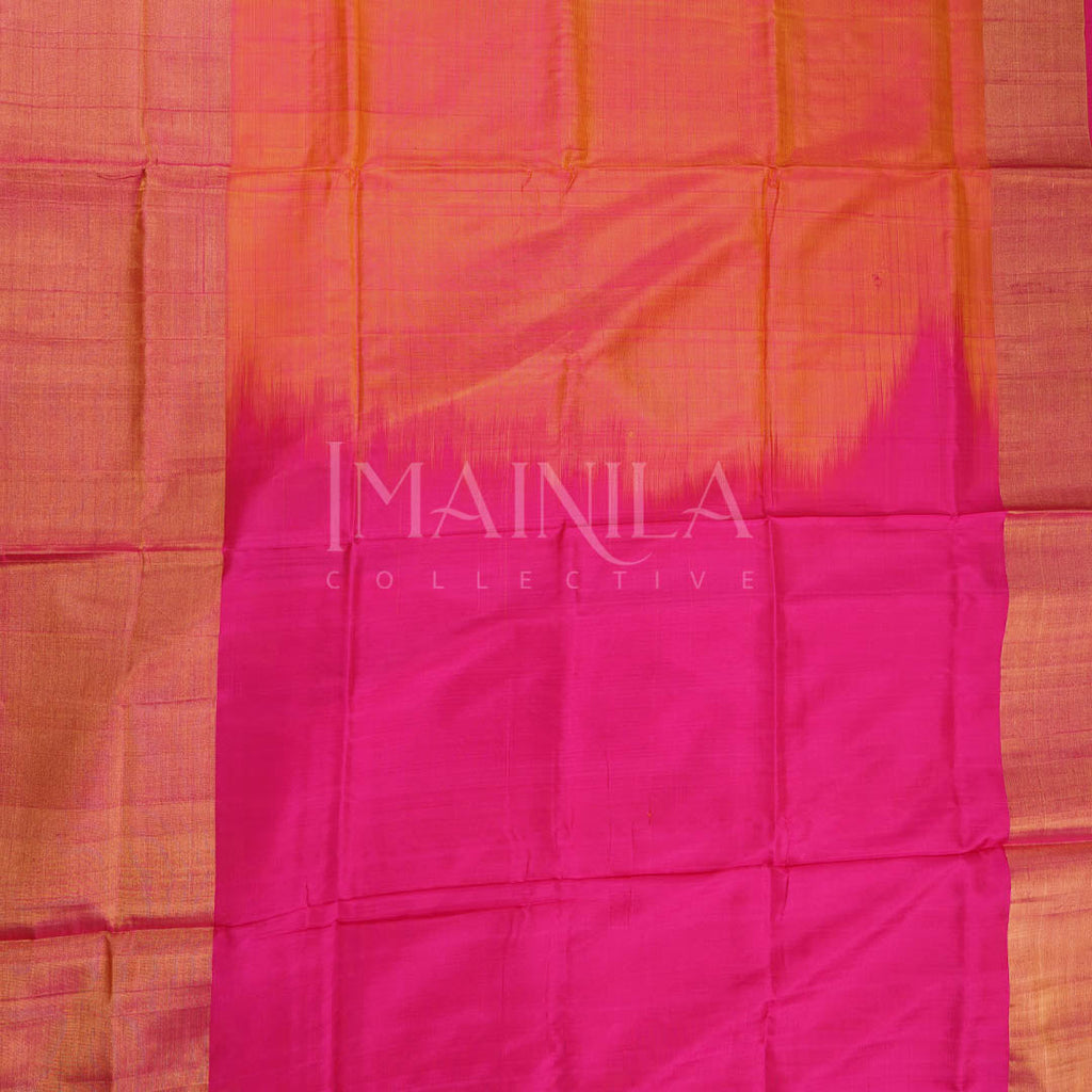 Dual tone Peach And Pink handwoven uppada soft silk saree.