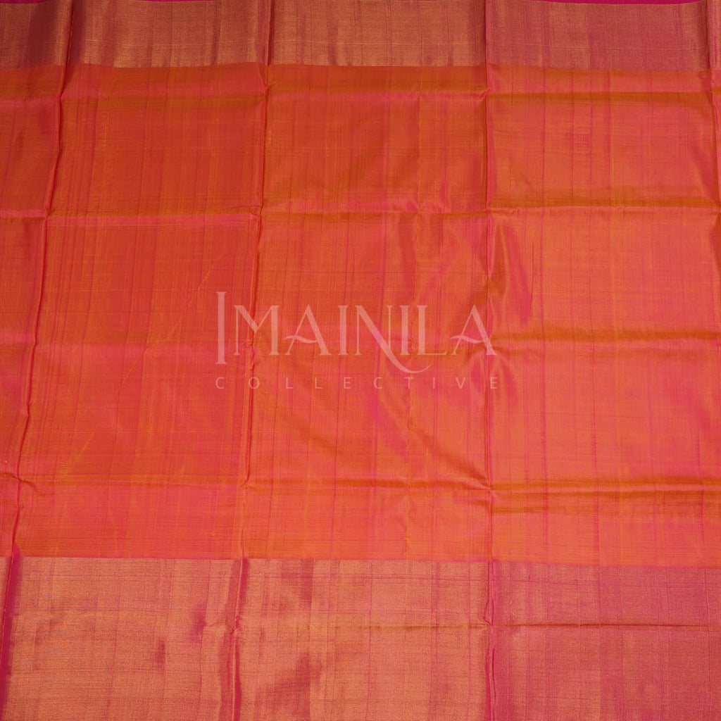 Dual tone Peach And Pink handwoven uppada soft silk saree.