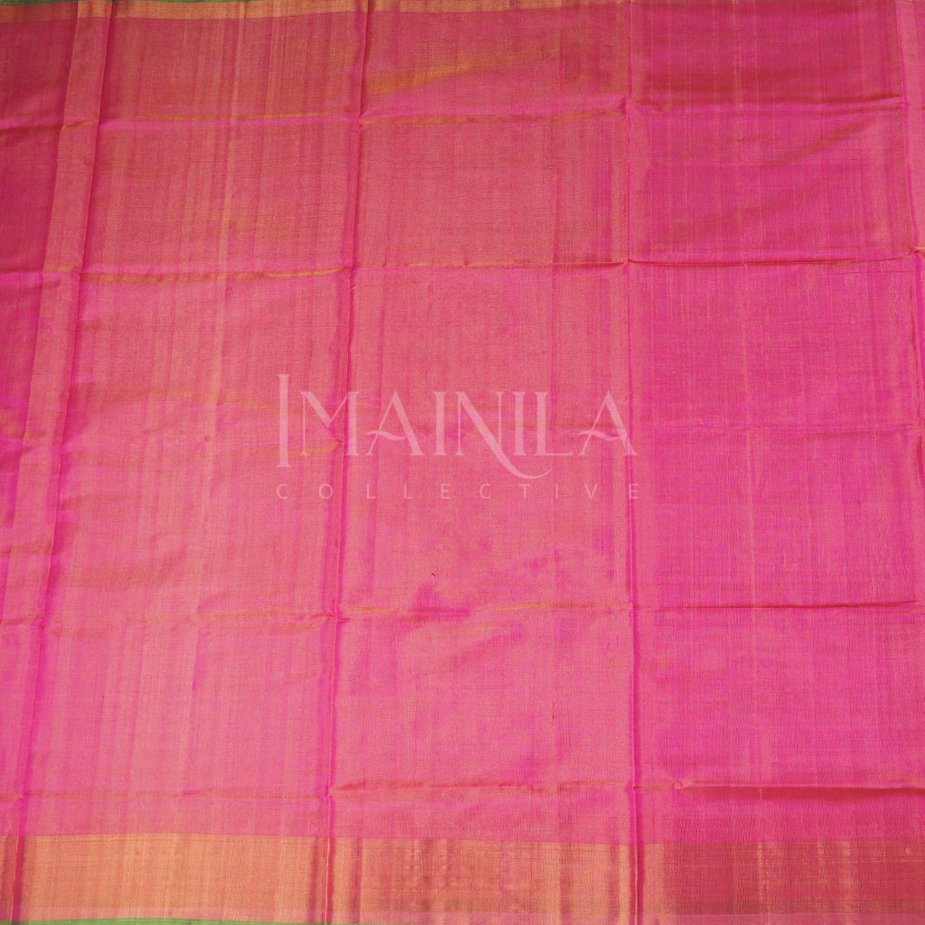 Dual tone Pink And Green tissue handwoven uppada soft silk saree.