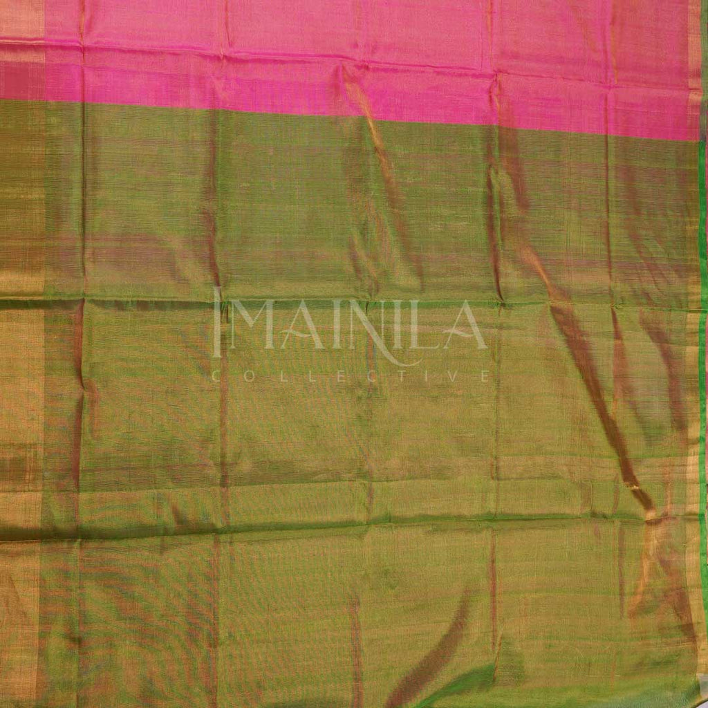 Dual tone Pink And Green tissue handwoven uppada soft silk saree.