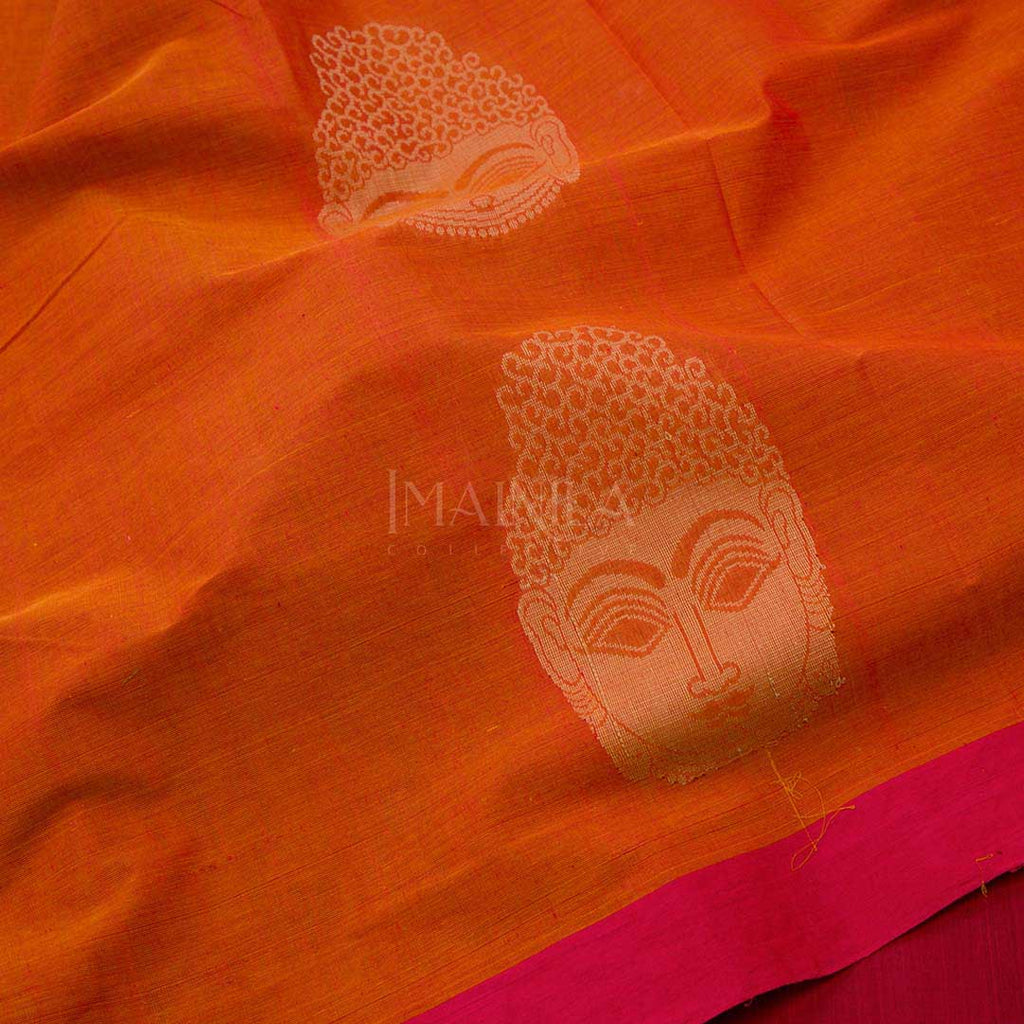 Orange and Pink handwoven cotton saree