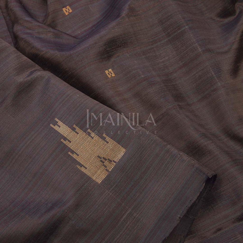 Black and Gold Banana Fibre silk saree - Imainila
