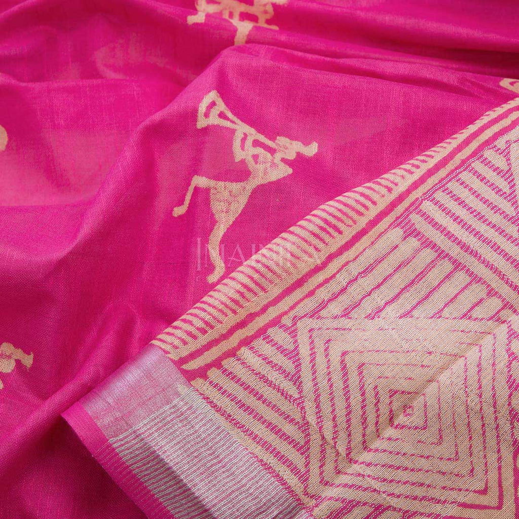 Pink Linen Silk Saree