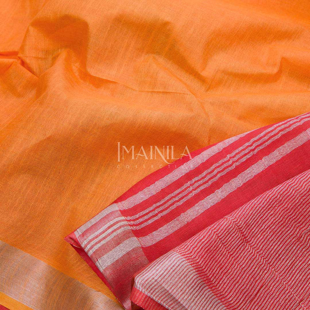 Yellow with Peach Linen Silk Saree