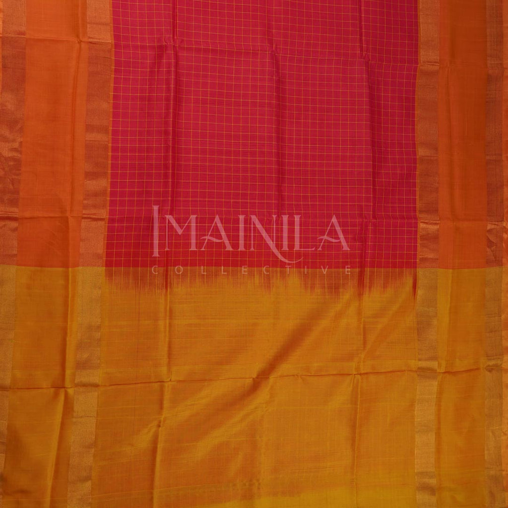 Pinkish red and yellow Uppada Soft Silk Saree