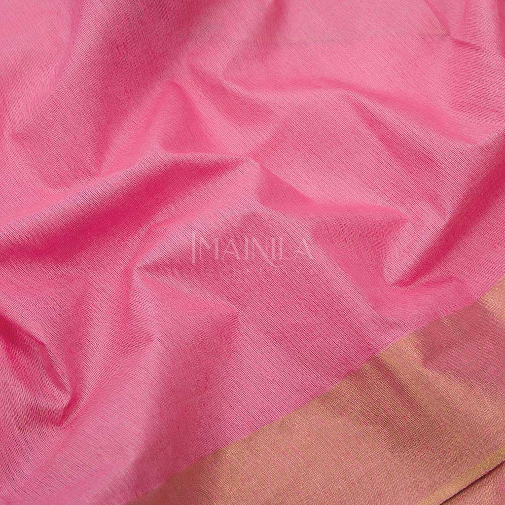 Pastel Pink with Green Linen Silk Saree