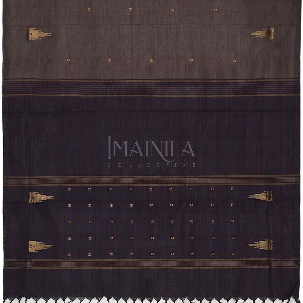 Black and Gold Banana Fibre silk saree - Imainila