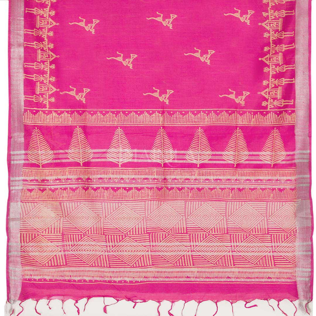 Pink Linen Silk Saree