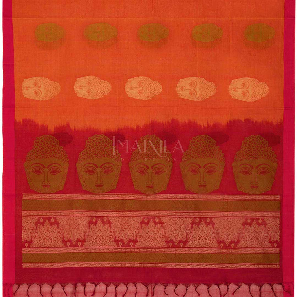 Orange and Pink handwoven cotton saree