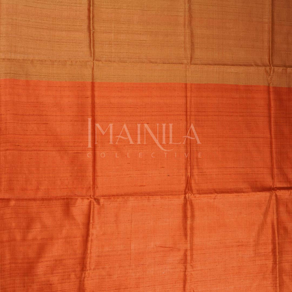 Mustard yellow and Orange Soft Raw Silk saree