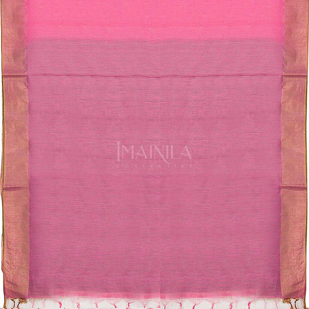 Pastel Pink with Green Linen Silk Saree