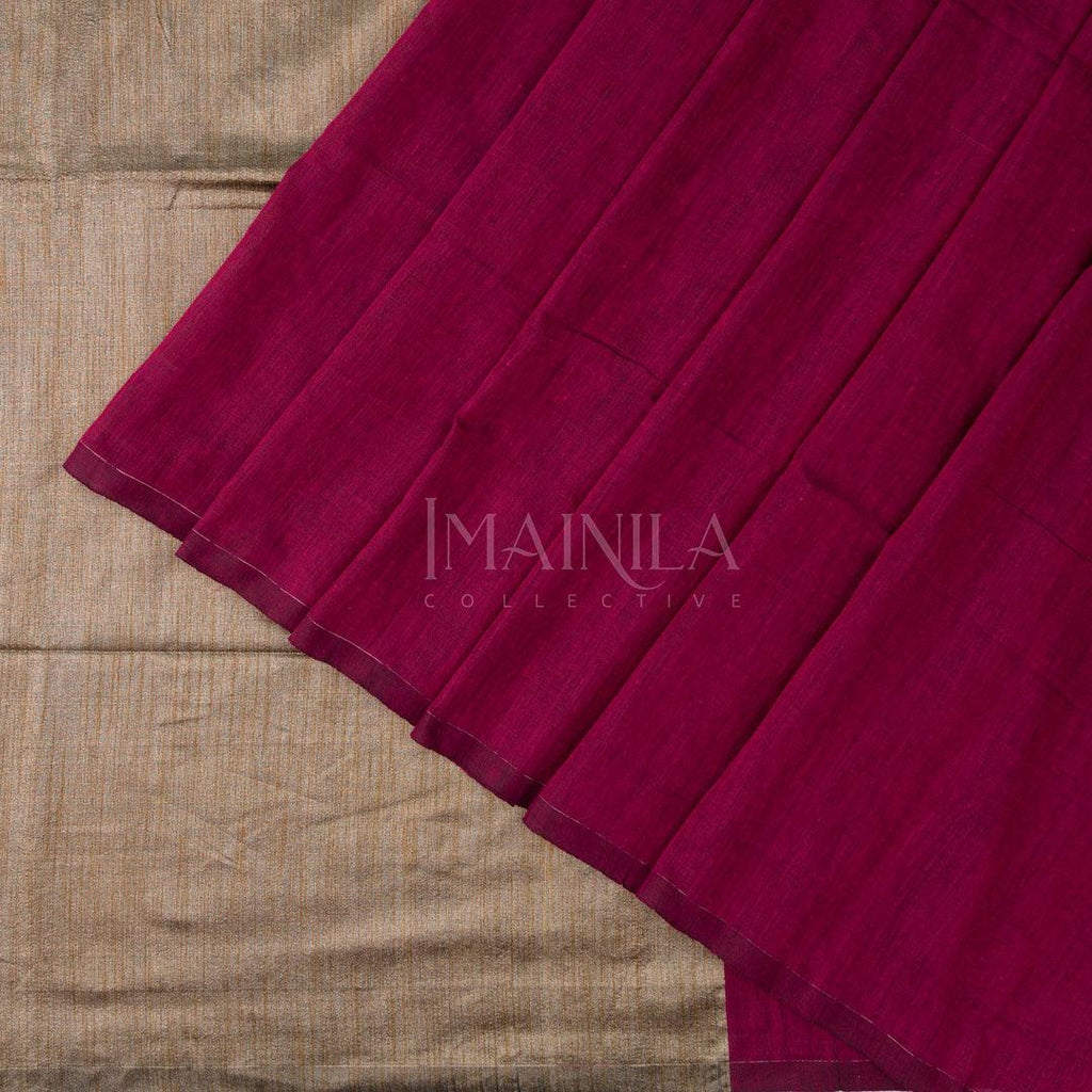 Beet Violet With Gold Bengal Handloom Cotton Saree - Imainila