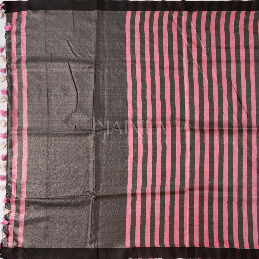 Dark Pink With Black Linen Silk Saree