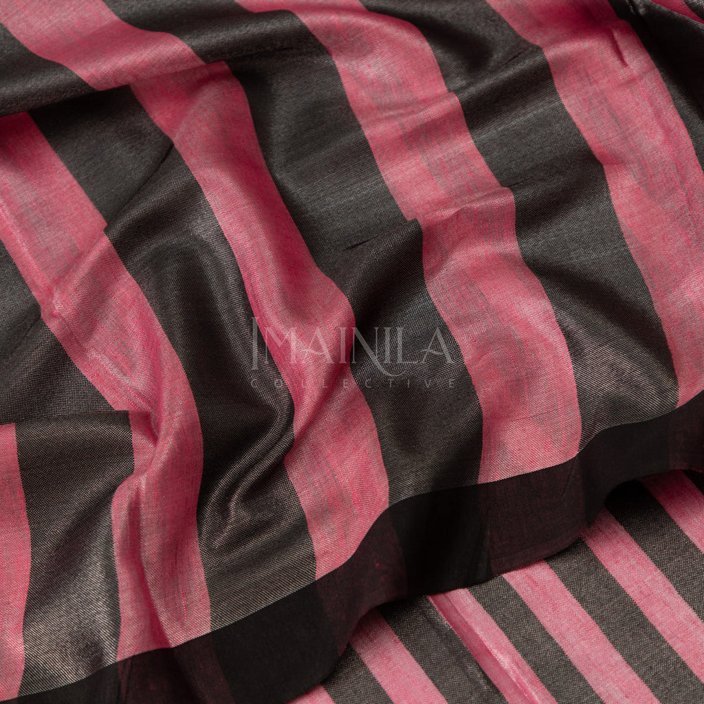 Dark Pink With Black Linen Silk Saree