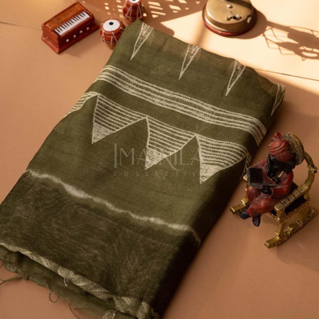 Army Green Silk Cotton Saree - Imainila