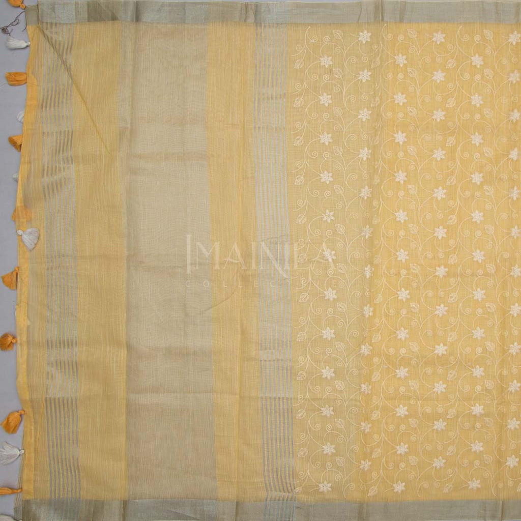 Lemon Yellow Tissue Silk Saree