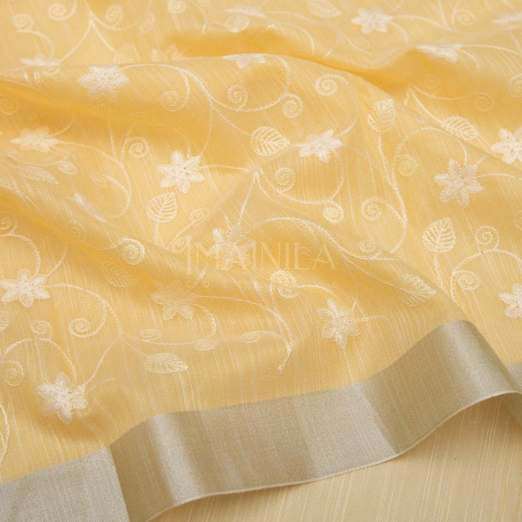 Lemon Yellow Tissue Silk Saree