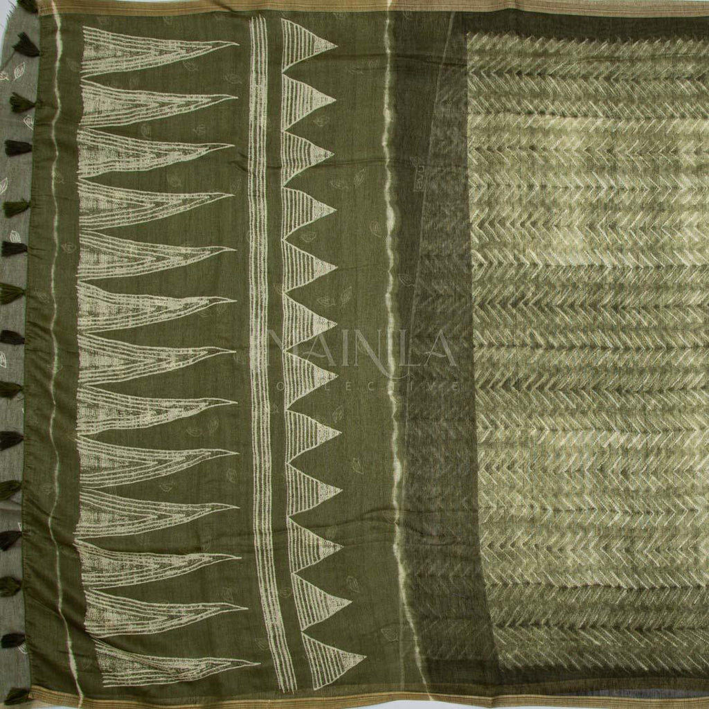 Army Green Silk Cotton Saree - Imainila